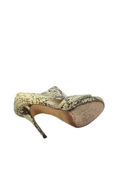 Jimmy Choo Womens Snakeskin Zip Up Sandal Heels Yellow Black Size 37.5 7.5