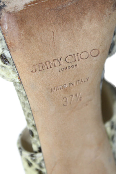 Jimmy Choo Womens Snakeskin Zip Up Sandal Heels Yellow Black Size 37.5 7.5