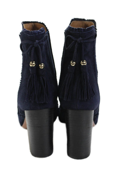 Aquazzura Womens Suede Tassel Back Ankle Boots Navy Blue Size 38 8