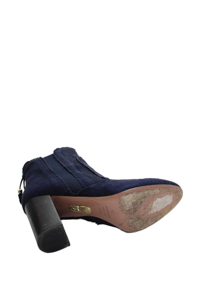 Aquazzura Womens Suede Tassel Back Ankle Boots Navy Blue Size 38 8