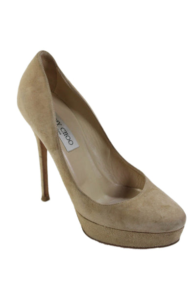 Jimmy Choo Womens Suede Platform Slide On Pumps Beige Size 37.5 7.5
