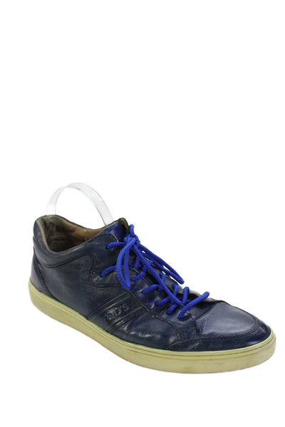 Tods Mens Leather Lace Up Sneakers Navy Blue Size 9