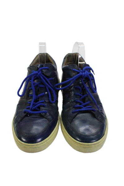 Tods Mens Leather Lace Up Sneakers Navy Blue Size 9
