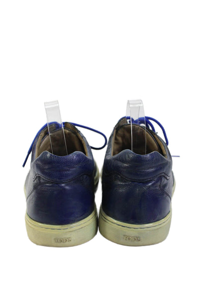 Tods Mens Leather Lace Up Sneakers Navy Blue Size 9