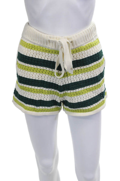 Aligne Unisex Striped Green Organic Cotton Drawstring Shorts Size M