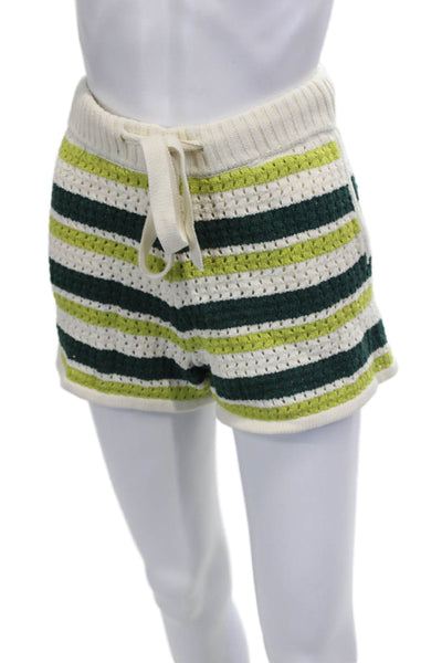 Aligne Unisex Striped Green Organic Cotton Drawstring Shorts Size M
