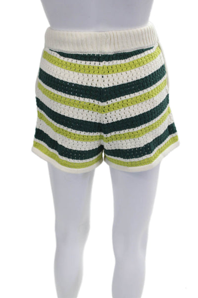 Aligne Unisex Striped Green Organic Cotton Drawstring Shorts Size M