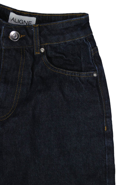 Aligne Womens Dark Blue High Rise Mom Jeans Organic Cotton Size 24