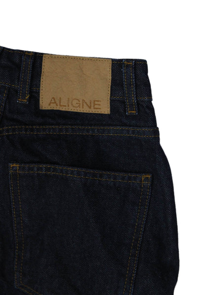Aligne Womens Dark Blue High Rise Mom Jeans Organic Cotton Size 24
