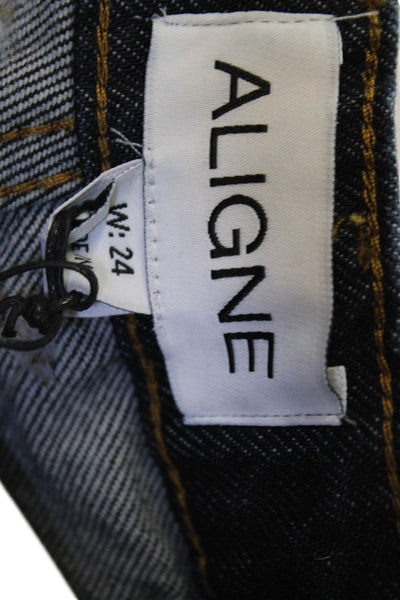 Aligne Womens Dark Blue High Rise Mom Jeans Organic Cotton Size 24