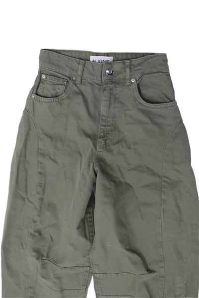 Aligne Women Green High Rise Chinos 100% Organic Cotton Size 24