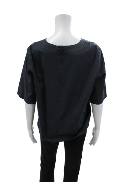 Everlane Women Black Basic Blouse Short Sleeve Round Neck Zip Cotton Size M