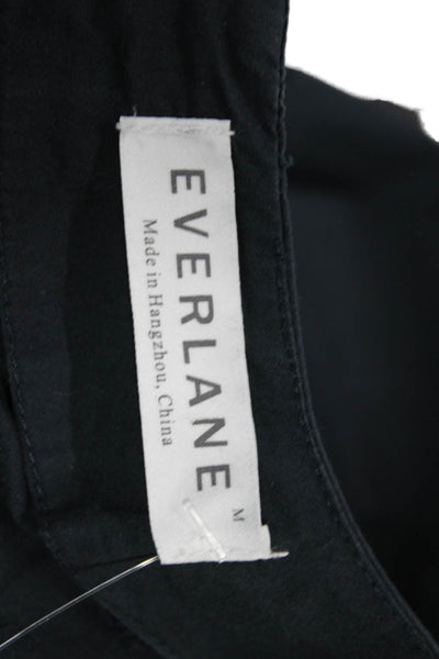Everlane Women Black Basic Blouse Short Sleeve Round Neck Zip Cotton Size M