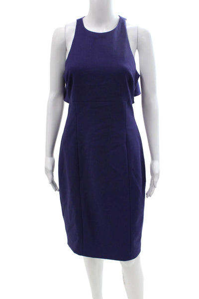 Cinq A Sept Women Sheath Dress Purple High Neck Sleeveless Button Midi Size 8