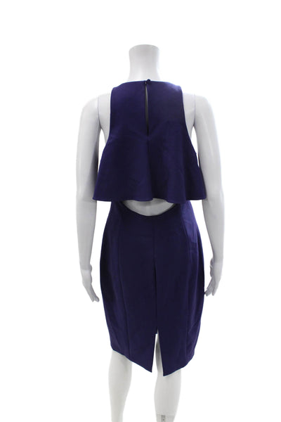 Cinq A Sept Women Sheath Dress Purple High Neck Sleeveless Button Midi Size 8