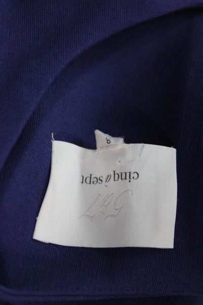 Cinq A Sept Women Sheath Dress Purple High Neck Sleeveless Button Midi Size 8