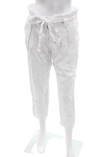 L'Agence Womens Paperbag Cropped Ankle Linen Pants White Size 25