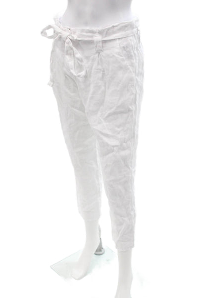 L'Agence Womens Paperbag Cropped Ankle Linen Pants White Size 25
