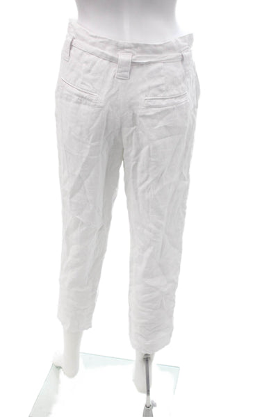 L'Agence Womens Paperbag Cropped Ankle Linen Pants White Size 25