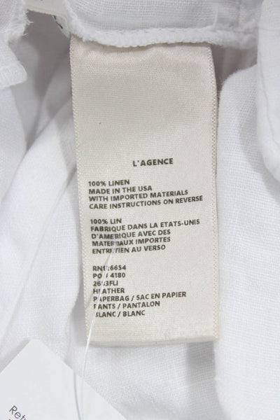 L'Agence Womens Paperbag Cropped Ankle Linen Pants White Size 25
