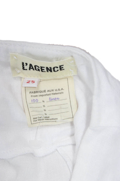 L'Agence Womens Paperbag Cropped Ankle Linen Pants White Size 25