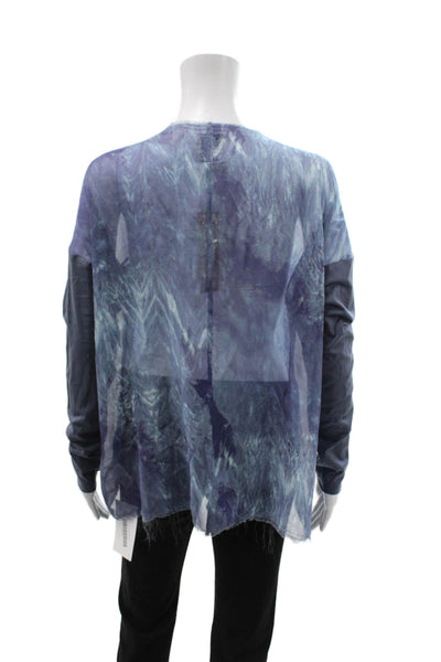 Go By GoSilk Women Tunic Blouse Blue Silk V Neck Long Sleeve Boho Size S