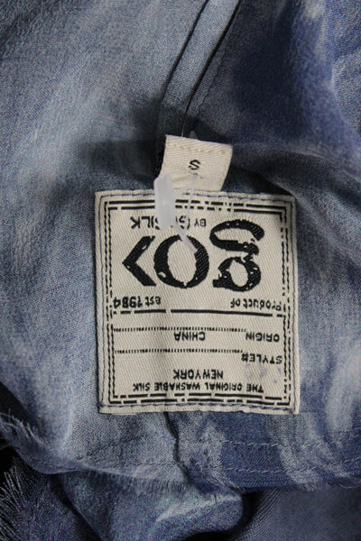Go By GoSilk Women Tunic Blouse Blue Silk V Neck Long Sleeve Boho Size S