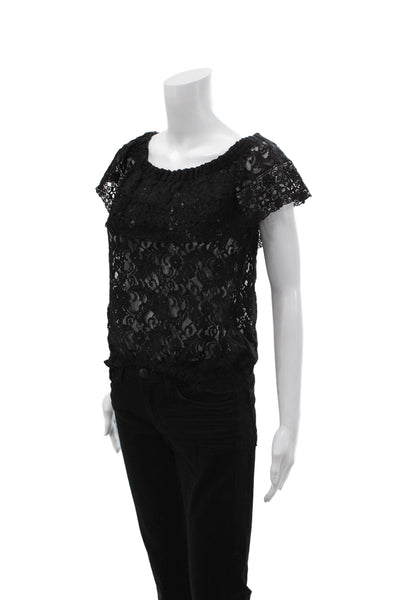 Temptation Positano Women Lace Floral Bohemian Short Sleeve Blouse Size S