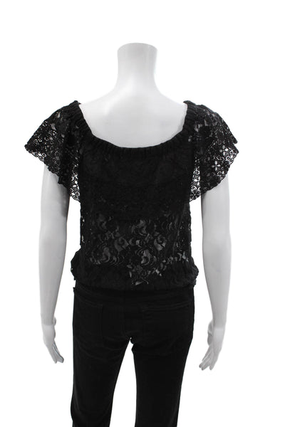 Temptation Positano Women Lace Floral Bohemian Short Sleeve Blouse Size S