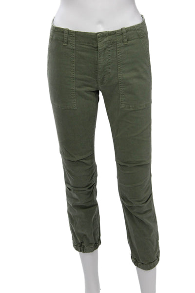Nili Lotan Women Cargo Cropped Pants Green Cotton Elastane Button Size 26