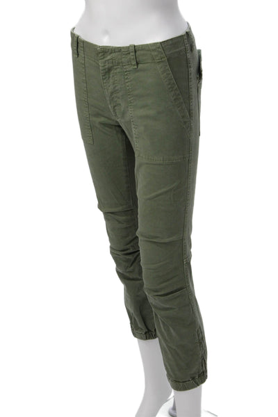 Nili Lotan Women Cargo Cropped Pants Green Cotton Elastane Button Size 26
