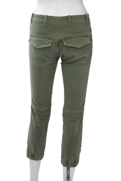 Nili Lotan Women Cargo Cropped Pants Green Cotton Elastane Button Size 26