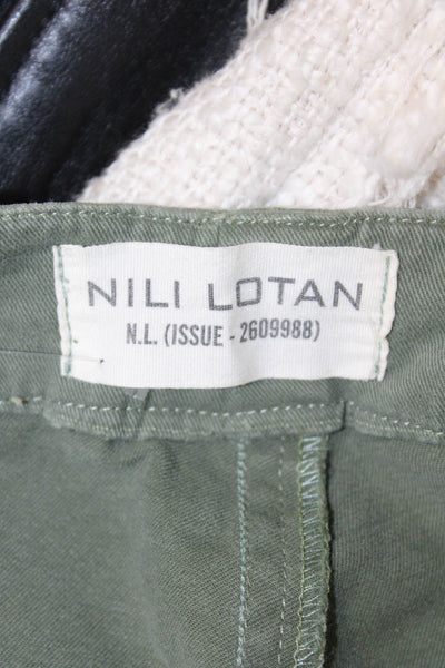 Nili Lotan Women Cargo Cropped Pants Green Cotton Elastane Button Size 26