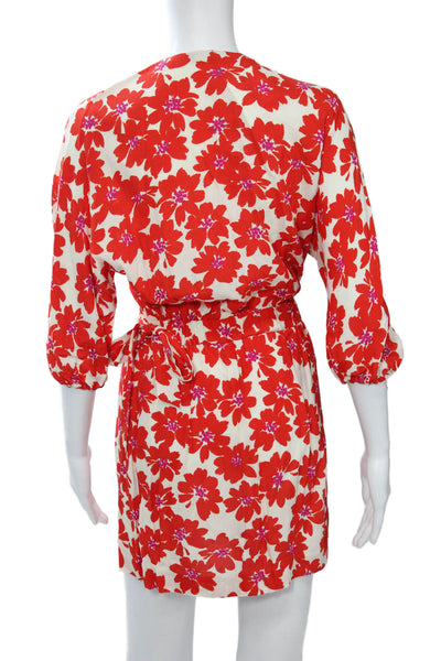 Zara Women Beige Floral Wrap Mini Dress V-Neck 3/4 Sleeve Polyester Size XS