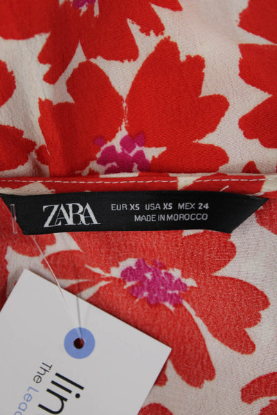 Zara Women Beige Floral Wrap Mini Dress V-Neck 3/4 Sleeve Polyester Size XS