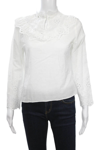 Zara Womens Floral Cotton Blend High Neck Button Long Sleeve Blouse Size XS