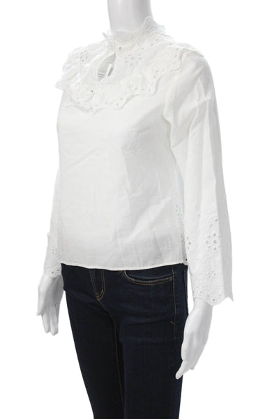 Zara Womens Floral Cotton Blend High Neck Button Long Sleeve Blouse Size XS