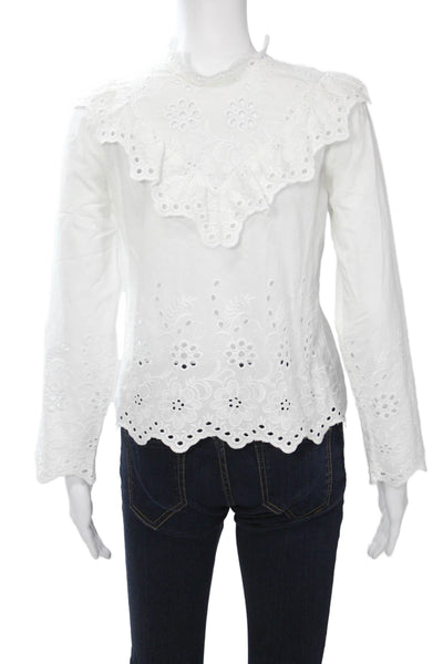 Zara Womens Floral Cotton Blend High Neck Button Long Sleeve Blouse Size XS