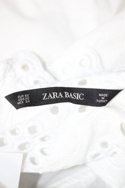 Zara Womens Floral Cotton Blend High Neck Button Long Sleeve Blouse Size XS