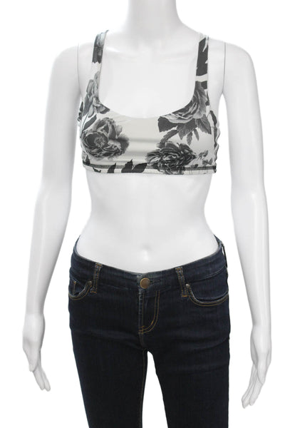 Lululemon Womens Strappy Back Floral Printed Sports Bra White Black Size 2