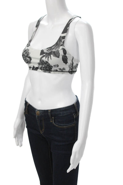 Lululemon Womens Strappy Back Floral Printed Sports Bra White Black Size 2