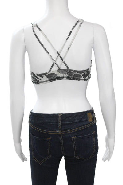 Lululemon Womens Strappy Back Floral Printed Sports Bra White Black Size 2