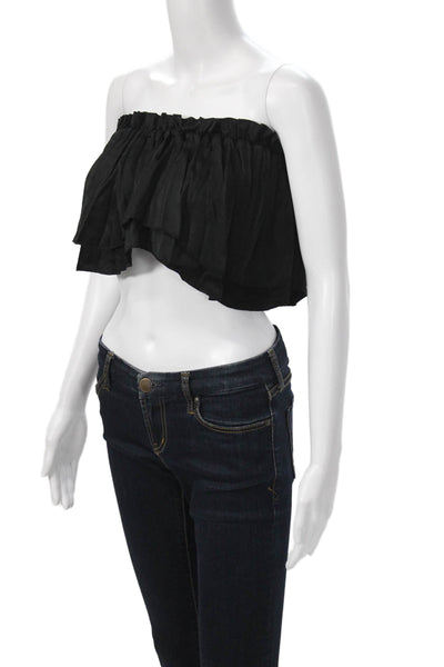 Steele Womens Cropped Sleeveless Bohemian Black Cotton Top Size XS