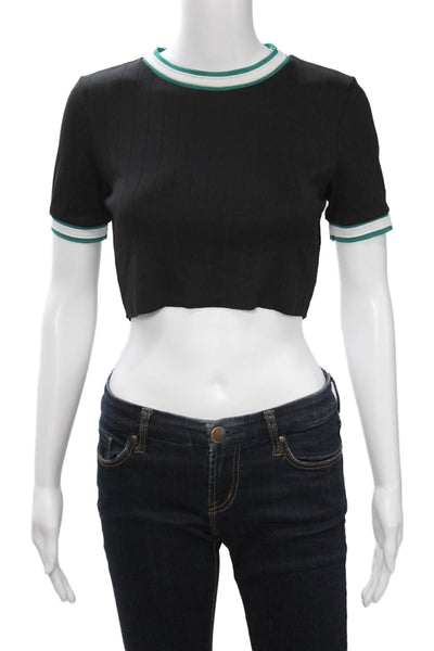Zara Womens Cropped Ringer T Shirt Black Short Sleeve Crew Neck Size S