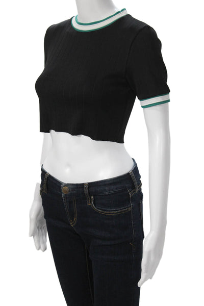 Zara Womens Cropped Ringer T Shirt Black Short Sleeve Crew Neck Size S