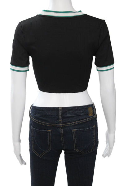 Zara Womens Cropped Ringer T Shirt Black Short Sleeve Crew Neck Size S