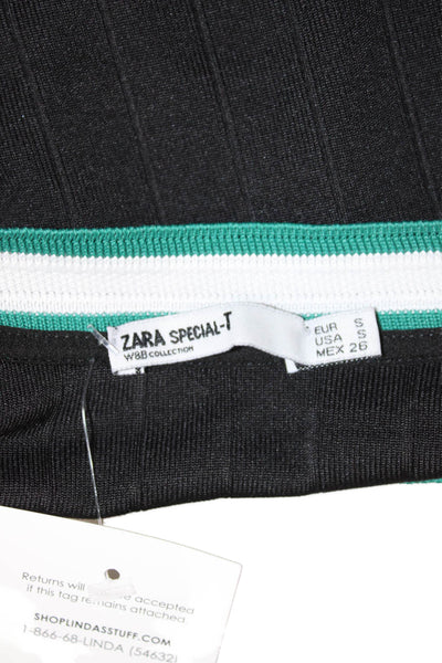 Zara Womens Cropped Ringer T Shirt Black Short Sleeve Crew Neck Size S