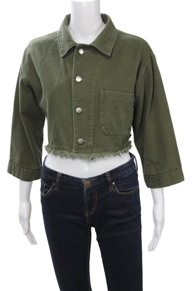 Renvy Womens Military Jacket Green Cotton 3/4 Sleeve Petites Size XS
