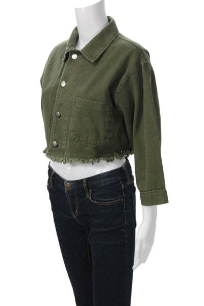 Renvy Womens Military Jacket Green Cotton 3/4 Sleeve Petites Size XS