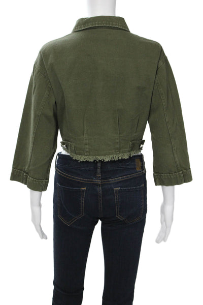 Renvy Womens Military Jacket Green Cotton 3/4 Sleeve Petites Size XS